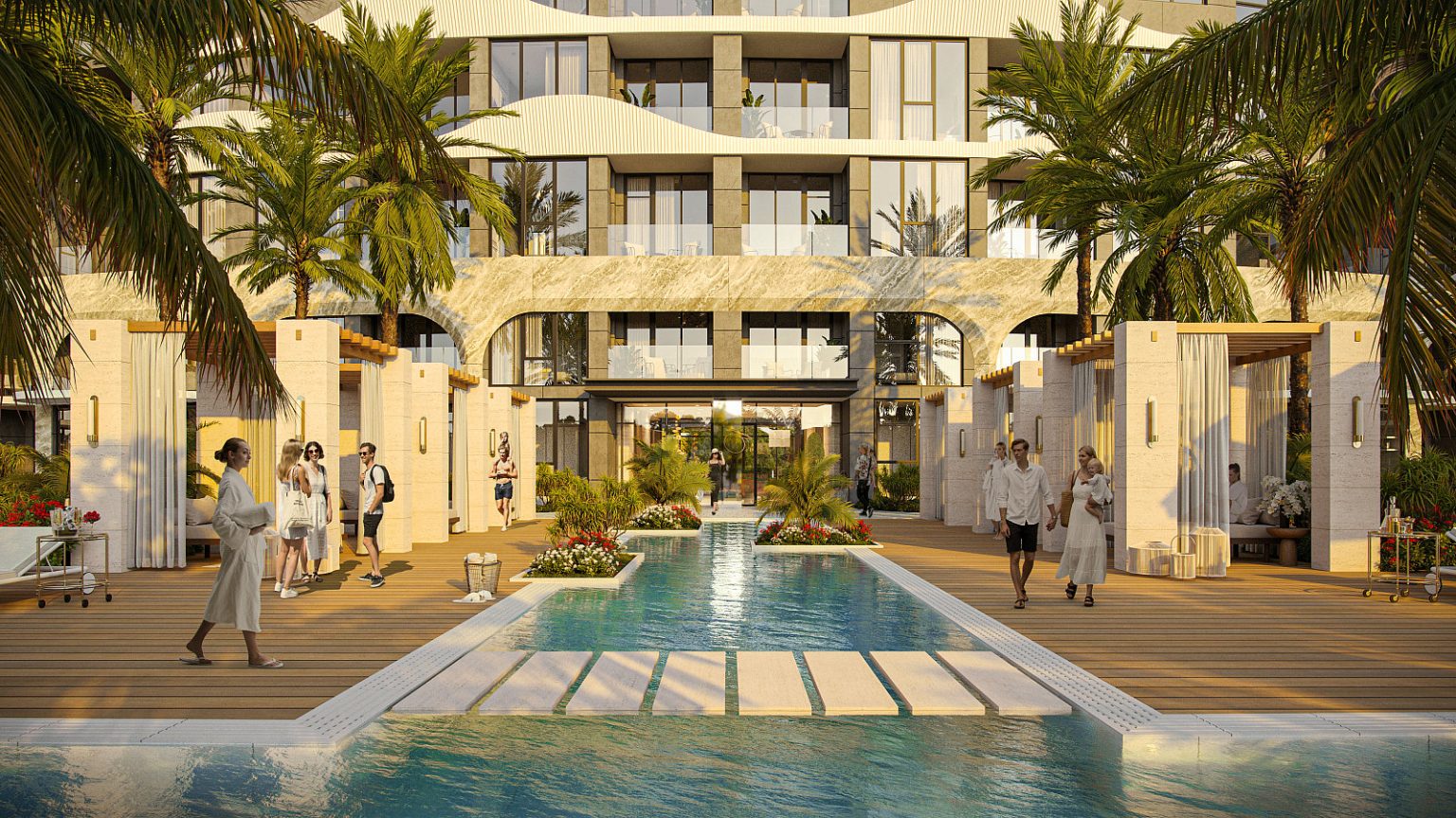 Patio budynku ze wspólnym basenem